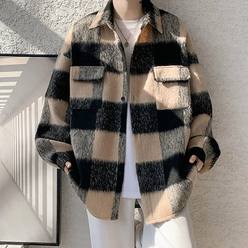 AIDASE  -  American Style Men's Woolen Jacket Loose High Street Large Pocket Decoration Long Sleeve Turn-down Collar Men Coats 21E7628 aidase-shop